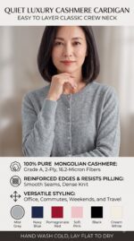 Women's Crew Neck 100 Pure Cashmere Cardigan, Easy to Layer - Image 2