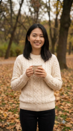 Women's Regular Fit Soft Cotton Cable Knit Ribbed Crewneck Sweater - Image 3