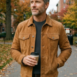 Jild Classic Trucker Fashion Leather Jacket Men - Premium Suede Leather Shirt Style Coat Jacket