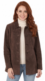 Women's Suede Leather Car Coat - Regular, Petite & Plus Size Outerwear Timeless button-front suede mid jacket. Available in Navy, Red, Tobacco, Caramel & Brown. Tailored Plus Petite fit options.
