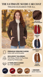 Women's Suede Leather Car Coat - Regular, Petite & Plus Size Outerwear Timeless button-front suede mid jacket. Available in Navy, Red, Tobacco, Caramel & Brown. Tailored Plus Petite fit options. - Image 2