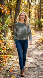 Calvin Klein Women's Striped Cotton Rayon Long Sleeve Top