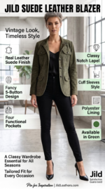 Jild Fancy 5-Button Four Pocket Double Back Slit Leather Blazer Women - Vintage Suede Look Cuff Sleeves Leather Jacket Women - Image 4