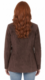 Women's Suede Leather Car Coat - Regular, Petite & Plus Size Outerwear Timeless button-front suede mid jacket. Available in Navy, Red, Tobacco, Caramel & Brown. Tailored Plus Petite fit options. - Image 3
