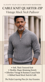 Cable Knit Quarter Zip Sweater Vintage Mock Neck Pullover - Image 2