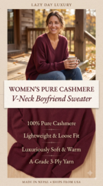 Women's Pure Cashmere V-Neck Boyfriend Sweater - Image 3