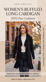 Women's Ruffled Long Front Open Cardigan in Pure Cashmere - Image 2