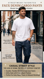 Casual Street Style Faux Denim Cargo Pants - Image 3