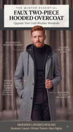 Faux Two-Piece Hooded Wool Blend Overcoat - Image 2