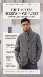 Timeless Herringbone Stand Collar Lined Jacket - Image 2