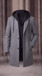 Faux Two-Piece Hooded Wool Blend Overcoat - Image 3