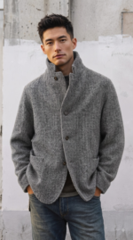 Timeless Herringbone Stand Collar Lined Jacket