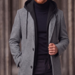 Faux Two-Piece Hooded Wool Blend Overcoat