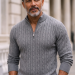 Cable Knit Quarter Zip Sweater Vintage Mock Neck Pullover