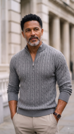 Cable Knit Quarter Zip Sweater Vintage Mock Neck Pullover