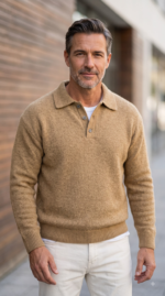 Lapel Polo Pullover Sweater Loose Fit