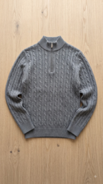 Cable Knit Quarter Zip Sweater Vintage Mock Neck Pullover - Image 3