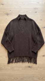 Vintage V-Neck Fringe Hem Knit Sweater - Image 3
