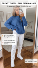 Trendy Queen Women's Oversized Cable Knit Sweaters 2026 Fall Outfits Quiet Luxury Style, Chunky Knit Texture, Winter Holiday Outfit, Easy Layering Piece, Fall Fashion Staple - Image 3