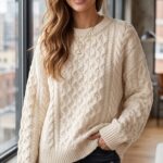 Aelfric Eden Sweaters for Women Oversized Chunky Cable Knit Crew Neck Unisex, Long Sleeve, Loose Fit, Soft, Comfy, Fall Winter Pullover, Classic Vintage Basic Solid Casual Trendy Tops