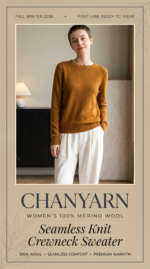 Chanyarn Women's 100% Merino Wool 2026 Fall Winter First-Line Ready to Wear Long Sleeve Seamless Knit Crewneck Sweater - Image 3
