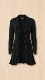 Women's Ruffled Long Front Open Cardigan in Pure Cashmere - Image 3