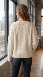Aelfric Eden Sweaters for Women Oversized Chunky Cable Knit Crew Neck Unisex, Long Sleeve, Loose Fit, Soft, Comfy, Fall Winter Pullover, Classic Vintage Basic Solid Casual Trendy Tops - Image 3